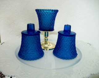 Home Interiors Homco 3 Blue Hobnail Votive Cups Sconce Candle Holders
