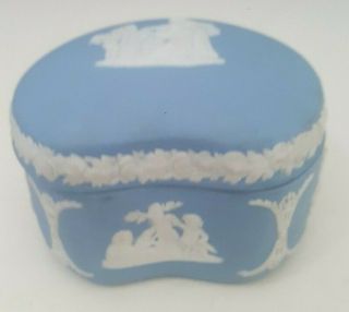 3 Inch Wedgwood Blue Jasperware Kidney Shape Trinket Box