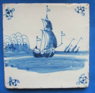 Antique Delft Tile With Ship - 17th Century