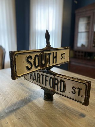 Rare Vintage Old Antique Street Signs With Bracket Double Sided