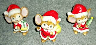Homco Set Of 3 Mouse Mice Santa Helpers Christmas Figurines Bisque