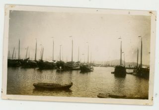 Vintage Photograph China 1923 Chefoo Panoramic Harbor Junks Yantai Photo