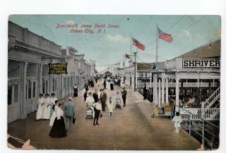 1912 Boardwalk At 10th St.  Ocean City Nj Vintage Postcard Shriver 