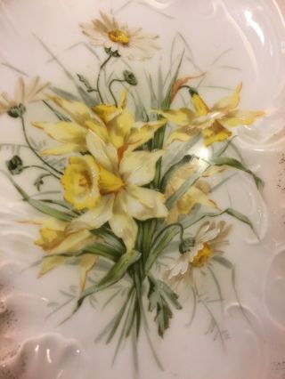 Antique Carl Tielsch CT Germany Porcelain Serving Dish w/ Handle Gold Rim Floral 3