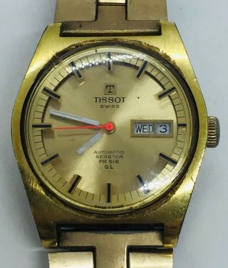 Tissot Seastar Pr 516 Gl Automatic Vintage Day Date Gold Plated Mens Watch