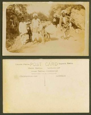 Pakistan British India Old Real Photo Postcard Native Men Boy And Donkey Or Mule