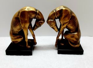 Vintage Mid Century Art Nouveau Brass Bronze Greyhound Dog Bookends