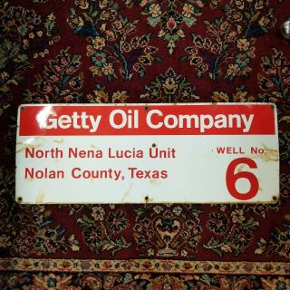 Vintage Getty Porcelain Oil Lease Sign Nolan Co Tx