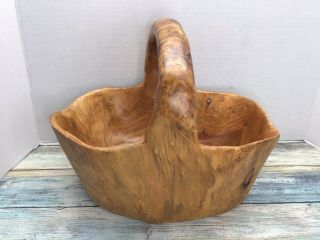 Vintage Burl Wood Basket Bowl Hand Carved Turned Tree Trunk Root Large Old