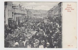 Old Crowd Scene Card Paddys Market Coal Quay Cork Ireland 1909 Irish