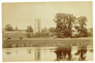Victorian Photo Worcestershire Evesham Clock Tower From River Avon