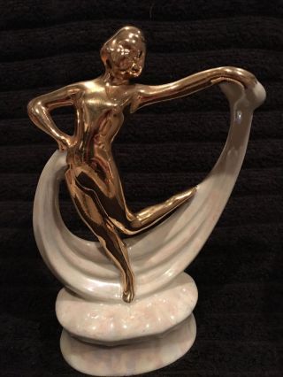 Vintage German Art Deco Nude Dancing Lady - Opalescent White W/gold Plating Rare