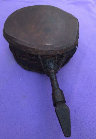Himalayan Vintage Dhyangro Shaman’s Drum With Dorje Thunderbolt Handle