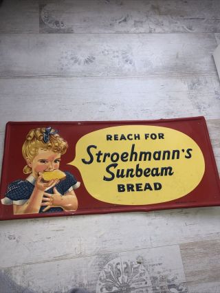 Vintage Sunbeam Bread Little Miss Sunbeam Metal Sign 24 " X 12 " Gas Oil Soda Cola
