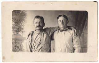 090820 Vintage Rppc Real Photo Postcard 2 Men Father Son Moustache Iron Ridge Wi