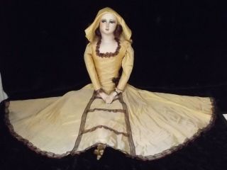 Gorgeous Antique 1920s French Cloth Boudoir Doll All Mask Face