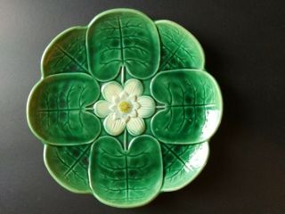 Antique Majolica Plate Water Lily Pads 9 Inch
