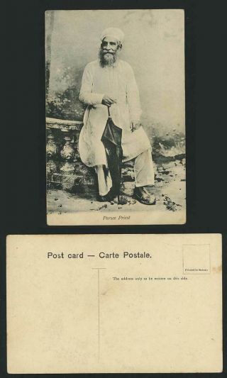 India Old Postcard Ethnic Life Native Parsee Priest Umbrella