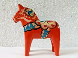 Vintage,  Hand Painted Swedish Dala Horse (orange),  Folk Art 6 "