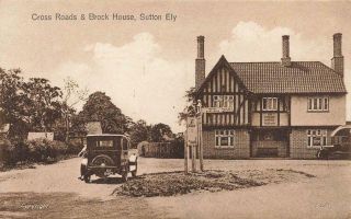 Sutton Ely Cross Roads And Brock House Old Motor Car