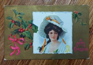 A Merry Christmas,  Victorian Style/antique Old Embossed Postcard