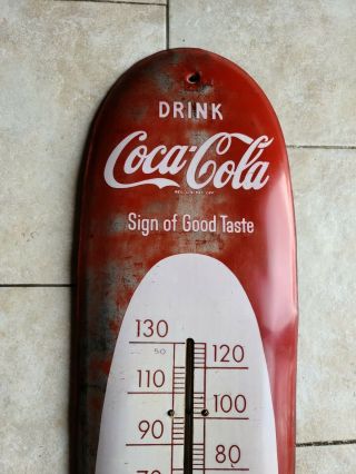 Vintage 1950 ' s Drink Coca Cola Cigar Thermometer Tin Soda Sign 2