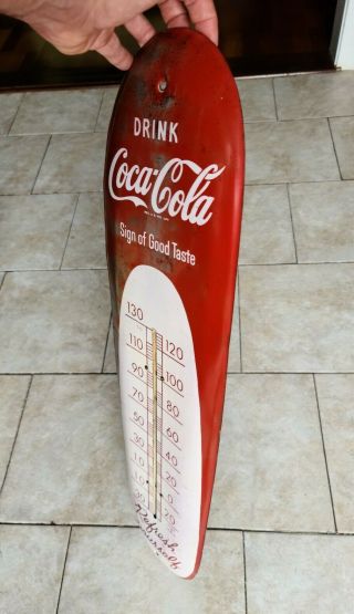 Vintage 1950 ' s Drink Coca Cola Cigar Thermometer Tin Soda Sign 5