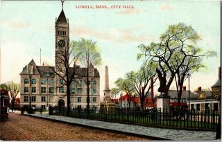 Lowell Ma Street View Of City Hall Vintage Postcard I38