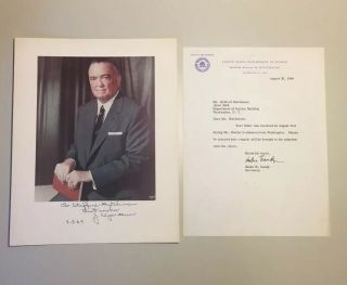 Vintage 1969 J.  Edgar Hoover Fbi Director Personalized Mounted Photo Signed
