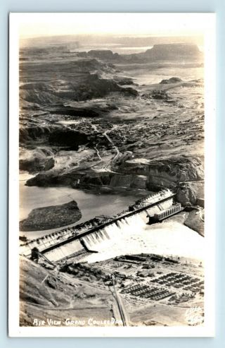 Grand Coulee Dam Washington Aerial Birds Eye View Vintage Ellis Rppc