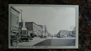 Vintage Mount Vernon 10th Street Looking North Mount Vernon Il Postcard E - 484