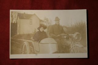 People Riding Vintage De Luxe Motorcycle With Sidecar Postcard - Real Photo Rppc