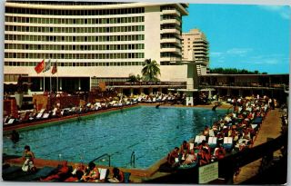 Fabulous Fontainebleau Hotel Olympic Size Pool Miami Beach Fl Old Postcard D3