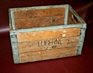 Vintage Heavy Duty 19x13x11 " Lucerne 12 - 62 Wood & Metal Milk Crate W/ Handles