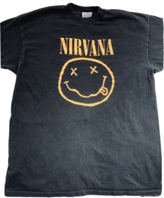 Nirvana Smiley Shirt.  Rare Vintage David Geffen Company