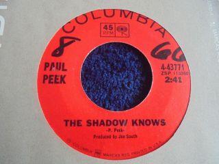 Paul Peek ‎ - The Shadow Knows 1966 Usa 45 Columbia 1st Mod Popcorn