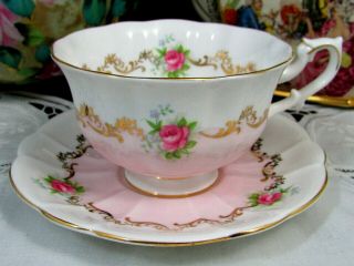 Royal Albert Invitation Series Pink Rose Puffy Fluted Tea Cup And Saucer