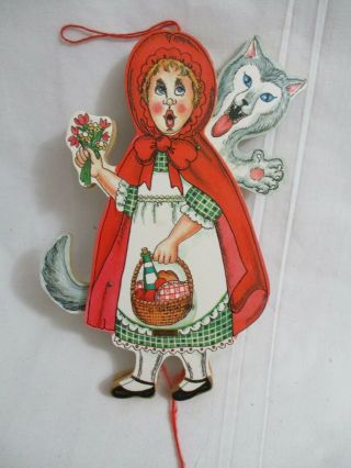 Little Red Riding Hood 8 " Pull String Wooden 2 Sided Ornament.