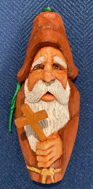 Monk With Cross Christmas Ornament Hand Made One Of A Kind Award Winning Carver