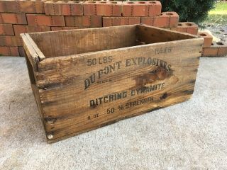 Vintage Wooden Crate Dupont Explosives Ditching Dynamite Wood Box