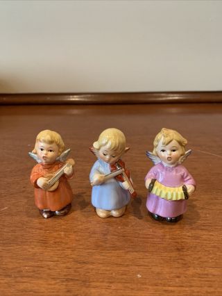 Three Goebel Porcelain Musician Cherub Angel Figurines Accordion Violin - Flaw