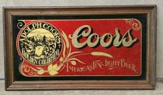 Vintage Coors Beer Mirror Reverse Glass Printing Framed Gold Leaf Bar Sign 27×15
