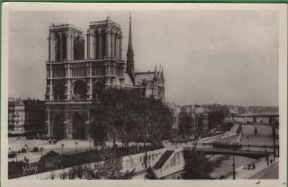 Vintage Postcard Notre Dame Paris France Unposted Signed Yvon Rppc