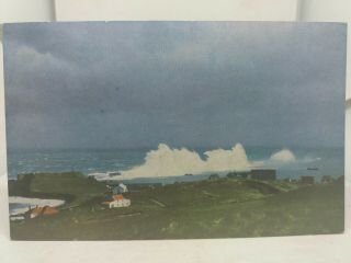 Vintage Postcard Alderney Rough Seas On Harbour Wall 1950s