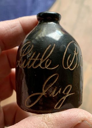 Antique Stoneware: Little Brown Souvenir Jug,  E&lp Norton,  Bennington Vt C1870’s