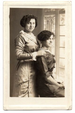 080920 Vintage Rppc Real Photo Postcard Two Women By Window Gertrude Helinsky