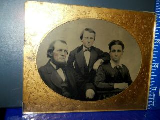 Large 4 " X 5 " Tintype Of Family With Brass Mat And Cover Glass