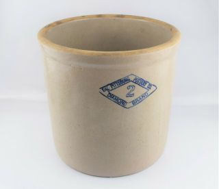 Antique / Vintage 2 Gallon Stoneware Crock Blue Diamond Pittsburgh Pottery Co.