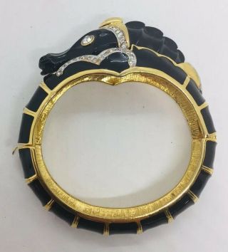 Kenneth Lane Vintage Kjl Gold Plated & Black Enamel Rhinestone Seahorse Bracelet
