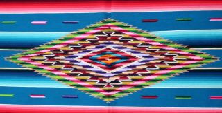 Fine Vintage Wool Mexican Saltillo Serape Eye Dazzler Blanket 38 X 81